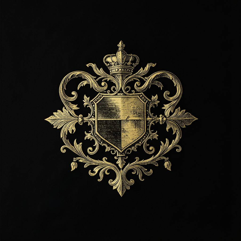 Antique gold AIE crest engraving on black